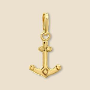 14K Solid Yellow Gold Anchor Pendant 1g Nautical Charm by Tehrani Jewelry